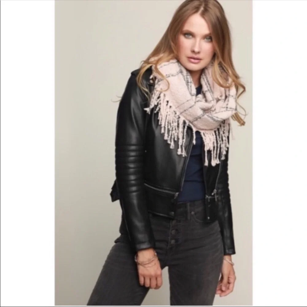 Black & white plaid flannel fringe infinity scarf